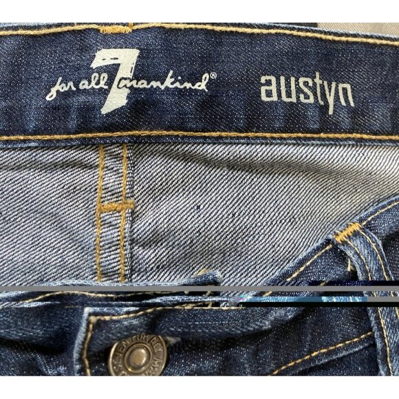 7 for all Mankind Austyn Jeans Mens 38x35 Straight Leg Dark Wash Logo Distressed - Picture 7 of 10